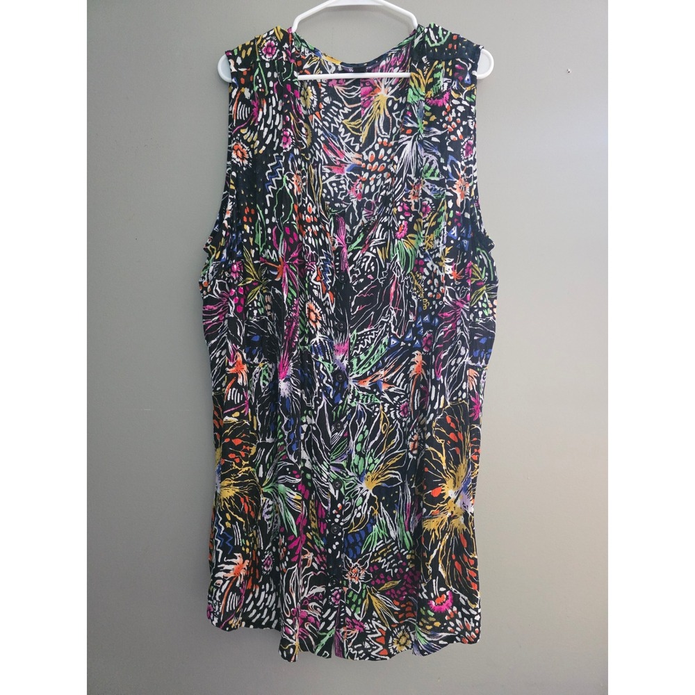 Roaman's Women 24W Multi-Color Abstract Floral Rayon Sleeveless Button Front